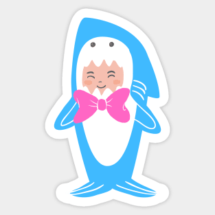 Pink Bow Tie On Blue Toddler Shark Sticker